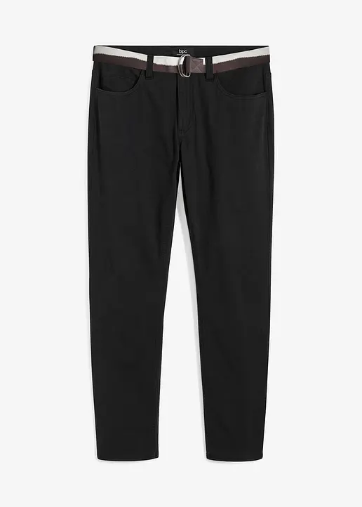 Regular Fit Stretch-Hose mit Gürtel, Straight in schwarz von vorne - bonprix