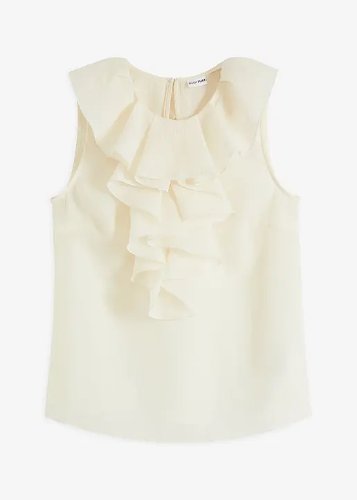 ärmellose Bluse mit Rüschen in weiß von vorne - bonprix