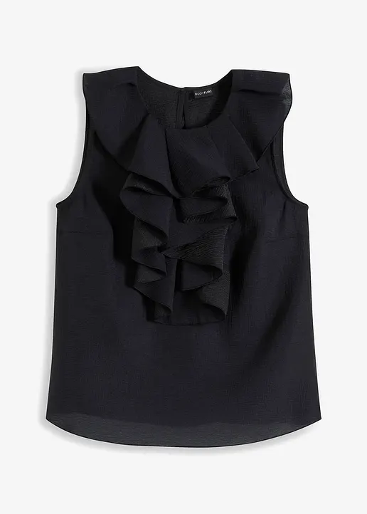 ärmellose Bluse mit Rüschen in schwarz von vorne - bonprix