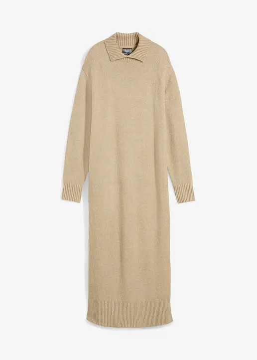 Strickkleid mit Seitenschlitzen in beige von vorne - bonprix