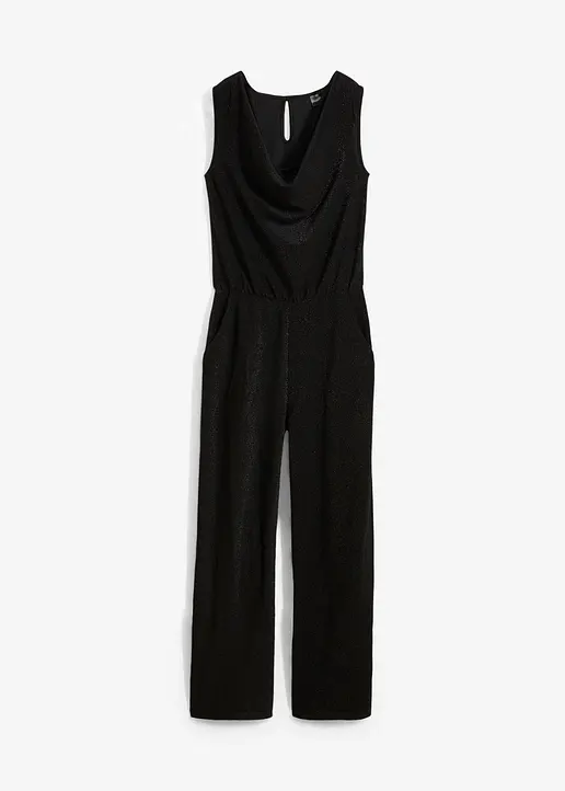 Jumpsuit mit Glitzerelementen in schwarz von vorne - bonprix