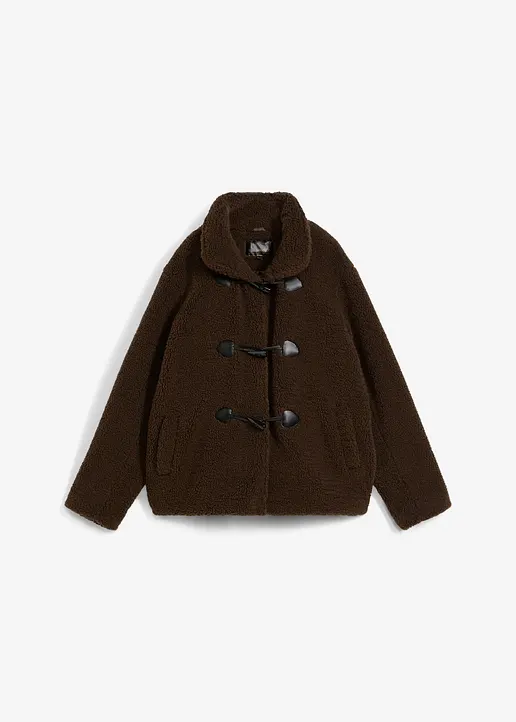 Fellimitat-Jacke mit Knebelknöpfen in grau von vorne - bonprix