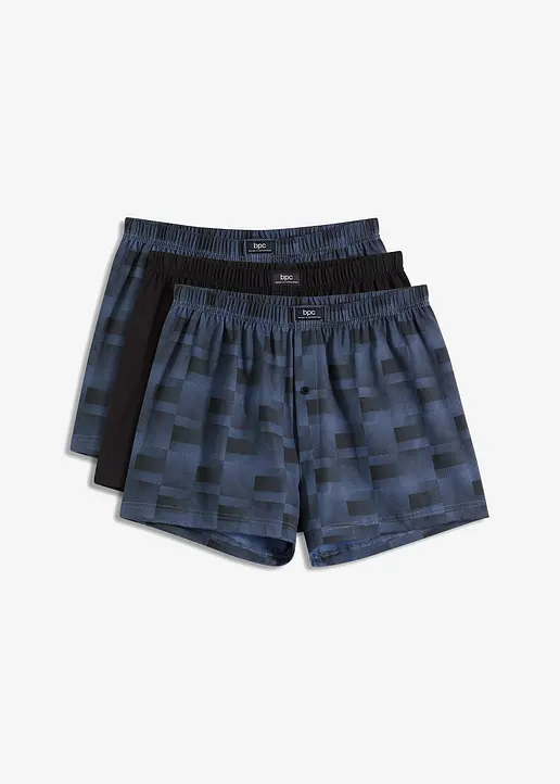 Lockere Jersey Boxershorts (3er Pack) in blau von vorne - bonprix