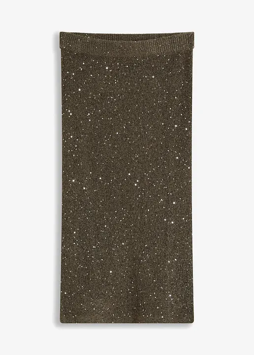 Strickrock mit Pailletten in braun von vorne - bonprix