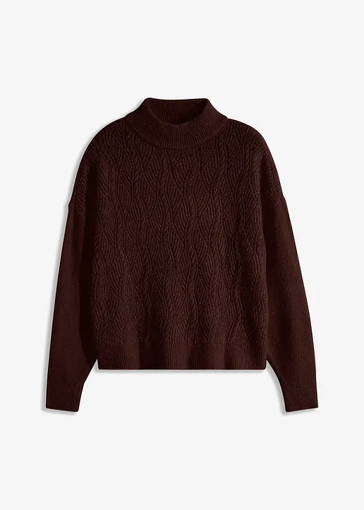 Oversize Boxy-Pullover mit Struktur in braun von vorne - bonprix