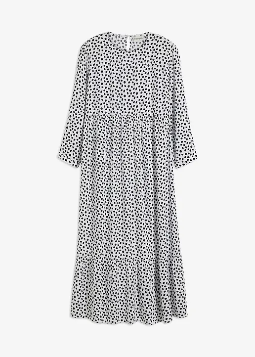 Midikleid aus strukturiertem Crêpe in weiß von vorne - bonprix