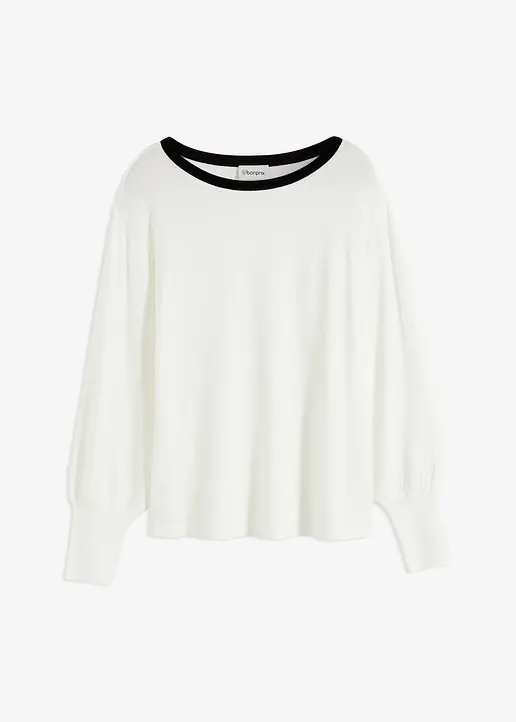 Feinstrickpullover mit Ballonärmeln in weiß von vorne - bonprix