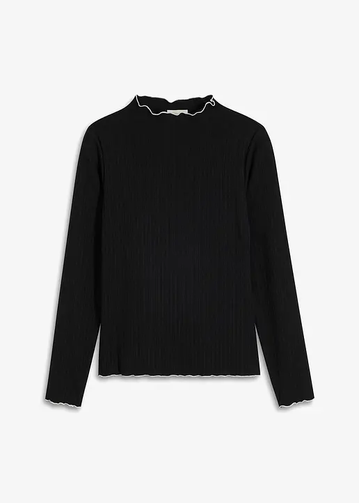 Geripptes Langarmshirt in schwarz von vorne - bonprix