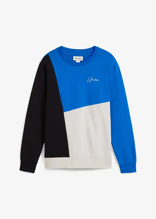 Sweatshirt aus reiner Bio-Baumwolle in blau von vorne - bonprix