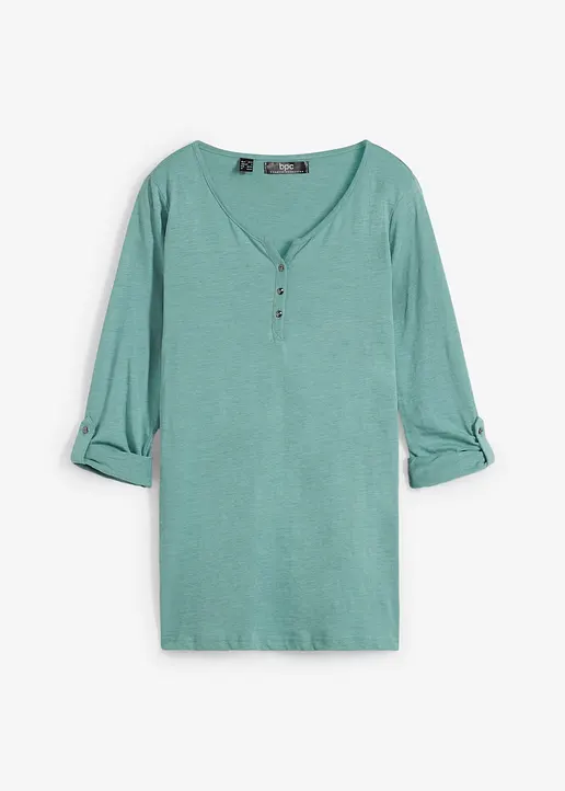 Shirt mit Knopfleiste aus reiner Bio-Baumwolle in grün von vorne - bonprix
