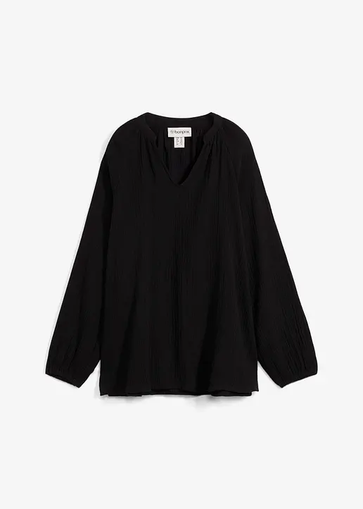 Long-Tunika aus Musselin in schwarz von vorne - bonprix