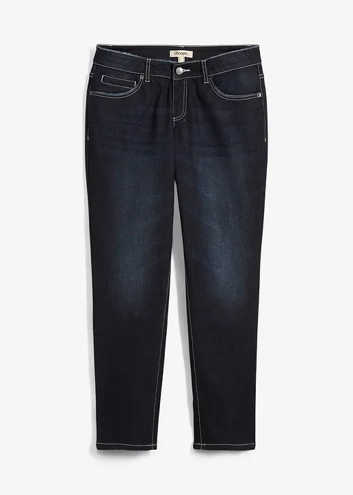 Boyfriend Jeans Mid Waist, Stretch in blau von vorne - bonprix