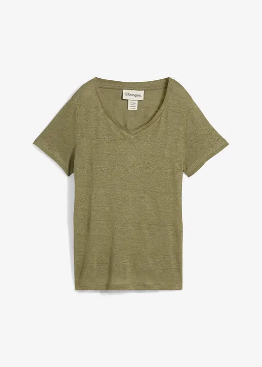 Shirt aus Leinen in grün von vorne - bonprix