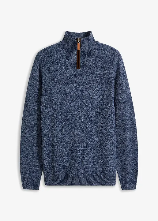 Troyer-Pullover mit Wolle in blau von vorne - bonprix