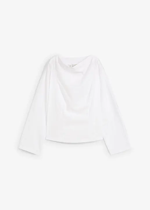 Bluse mit weitem Ausschnitt in weiß von vorne - bonprix