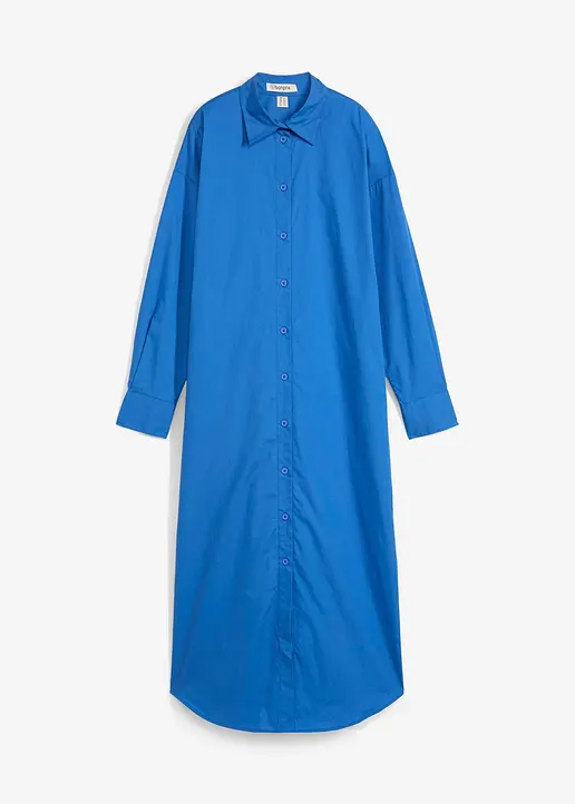 Hemdblusenkleid aus reiner Baumwolle in blau von vorne - bonprix