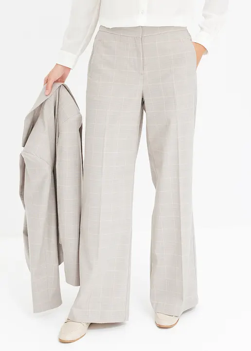 Glencheck Marlenehose mit Viskose in grau von vorne - bonprix