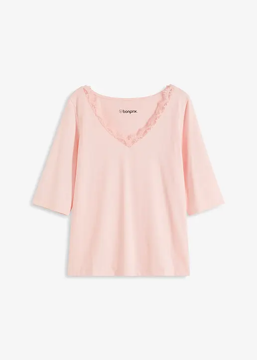 Shirt mit Spitze in rosa von vorne - bonprix