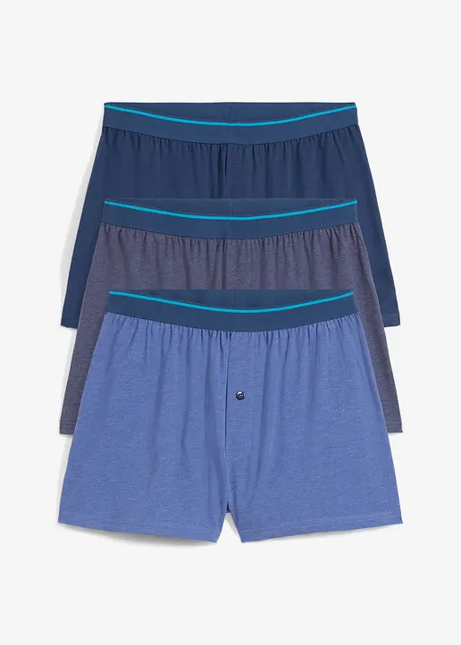 Lockere Jersey Boxershorts (3er Pack) in blau von vorne - bonprix