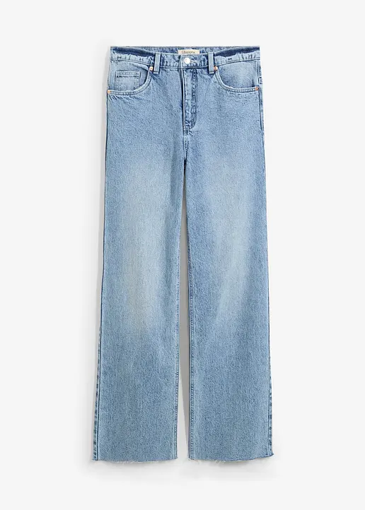 Wide-Leg-Jeans, High Waist, full Length in blau von vorne - bonprix