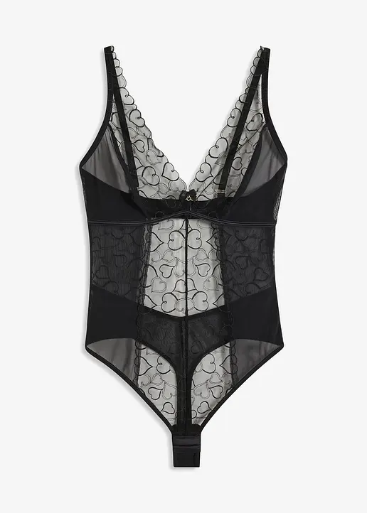 Stringbody ohne Bügel mit edler Stickerei in schwarz von vorne - bonprix