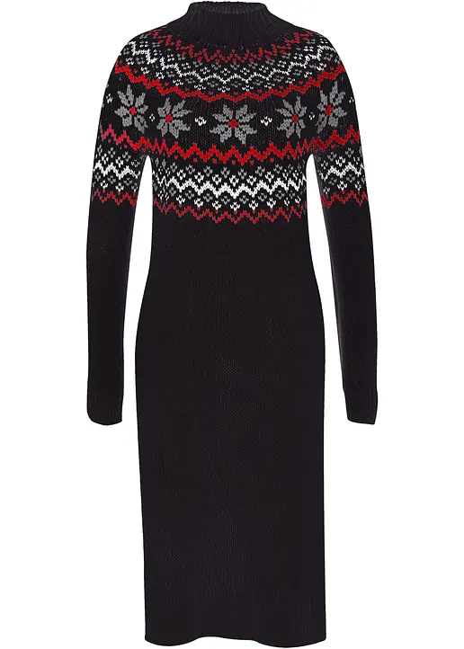 Strickkleid mit Norwegermuster in schwarz - bonprix