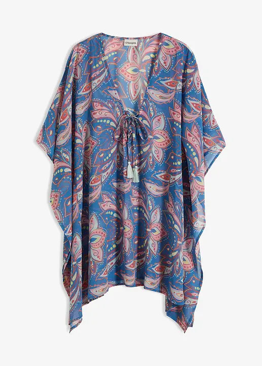 Chiffon Strand Tunika in blau von vorne - bonprix