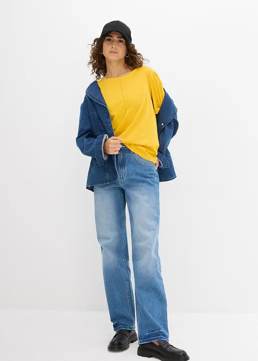 T-Shirt aus reiner Baumwolle in gelb im Look von vorne (Totalaufnahme) - bonprix