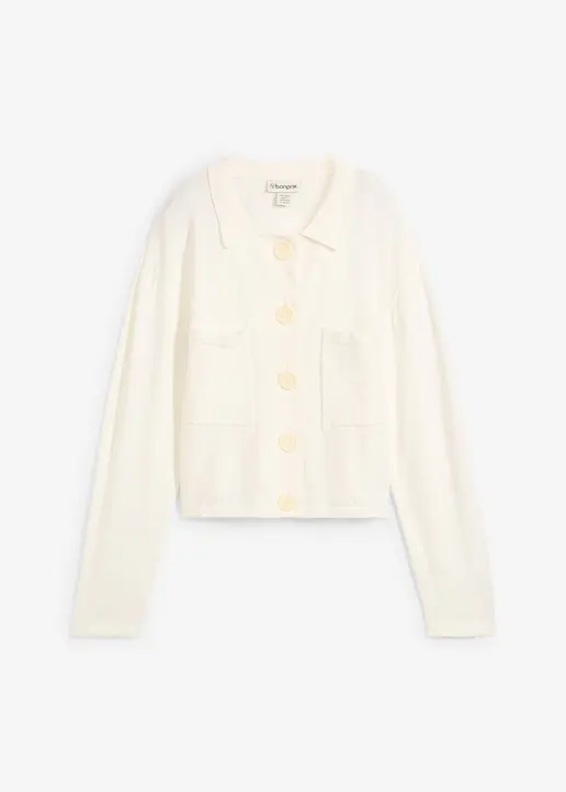 Kurze Feinstrickjacke in weiß von vorne - bonprix