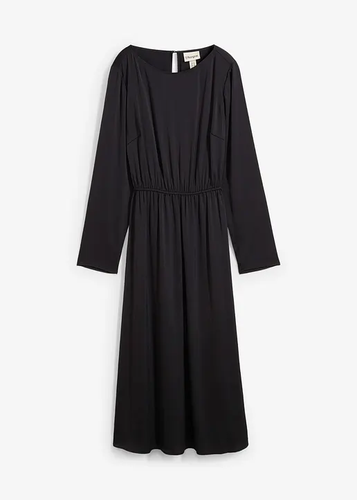 Midikleid aus feinem Satin in schwarz von vorne - bonprix