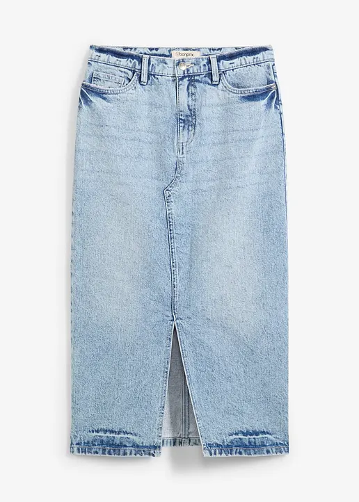 Jeansrock in Midilänge in blau von vorne - bonprix