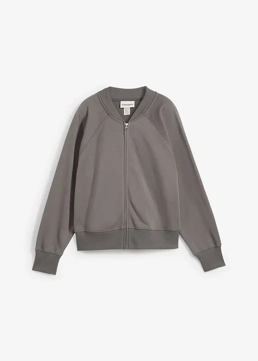 Blouson Sweatjacke in grau von vorne - bonprix