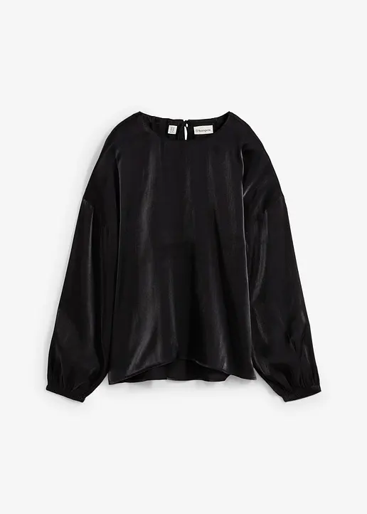 Oversize-Bluse mit Schnürung aus Viskose-Mix in schwarz von vorne - bonprix