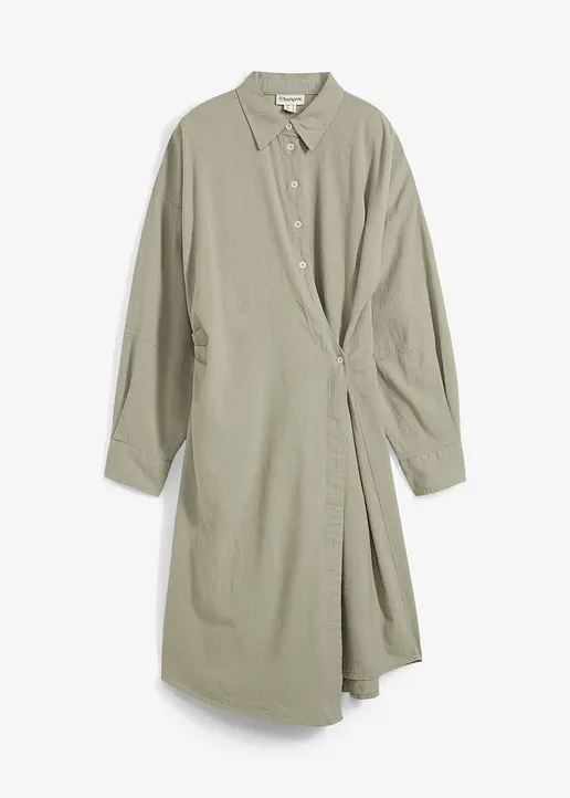 Asymmetrisches Hemdblusenkleid aus Viskose-Mix in grün von vorne - bonprix