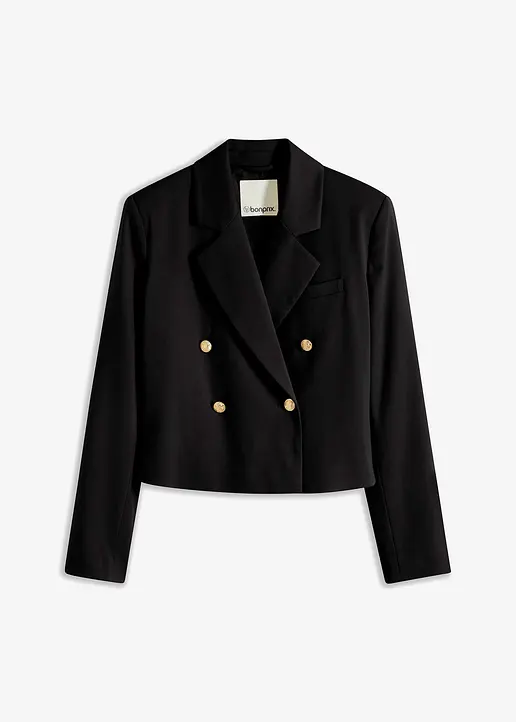 Kurzblazer mit Schmuckknöpfen in schwarz von vorne - bonprix