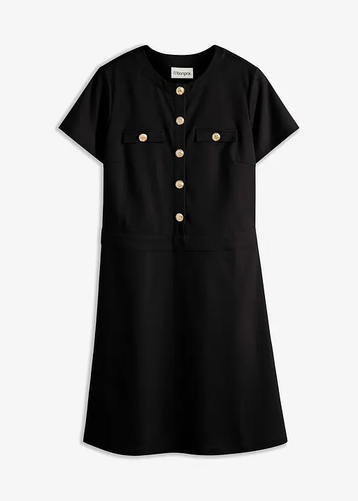 Kurzes Kleid mit leicht ausgestelltem Rockteil in schwarz von vorne - bonprix