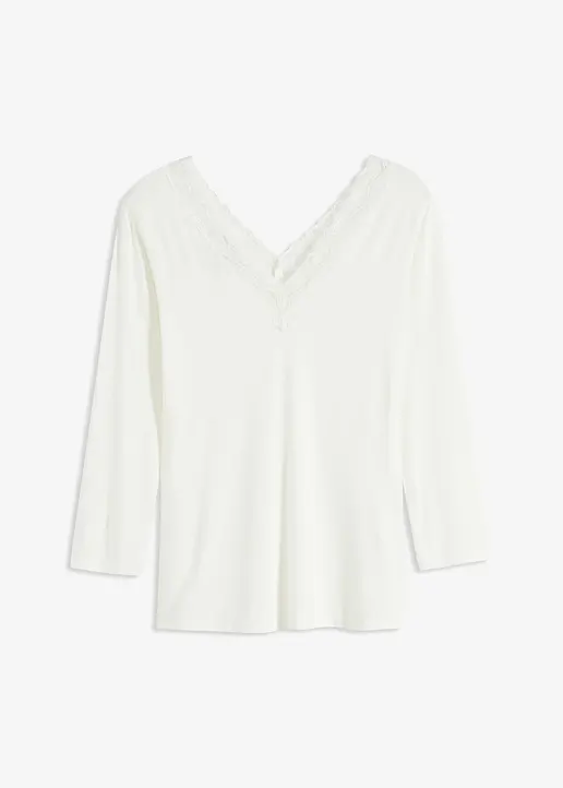 Langarmshirt mit Spitze in weiß von vorne - bonprix