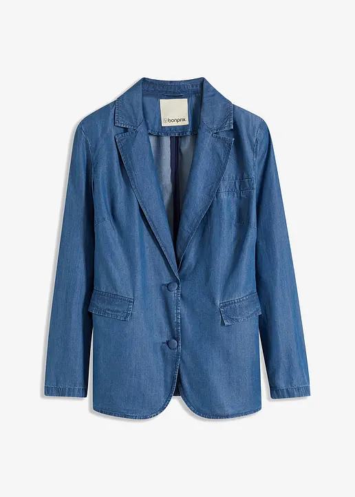Lyocell Blazer in blau von vorne - bonprix
