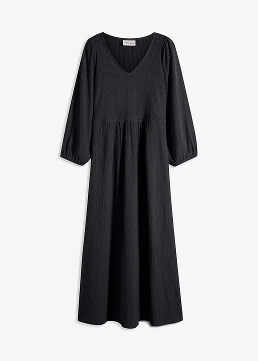 Midikleid aus strukturiertem Jersey in schwarz von vorne - bonprix