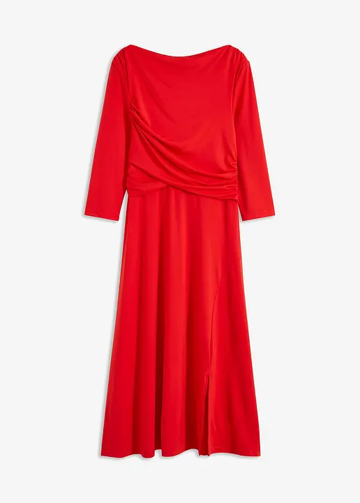 drapiertes Midikleid mit 3/4 Ärmel in rot von vorne - bonprix