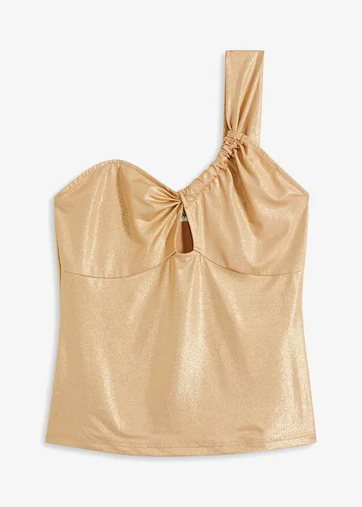 Shirt, Mesh mit Glitzerdetail in gold von vorne - bonprix