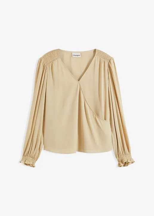 Tunika aus fließendem Satin in beige von vorne - bonprix