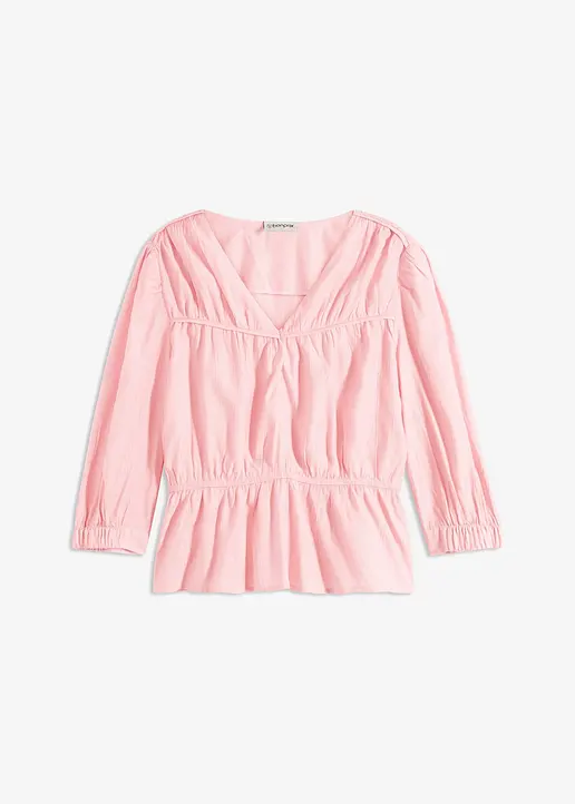 Blusentop aus strukturiertem Crinkle in rosa von vorne - bonprix