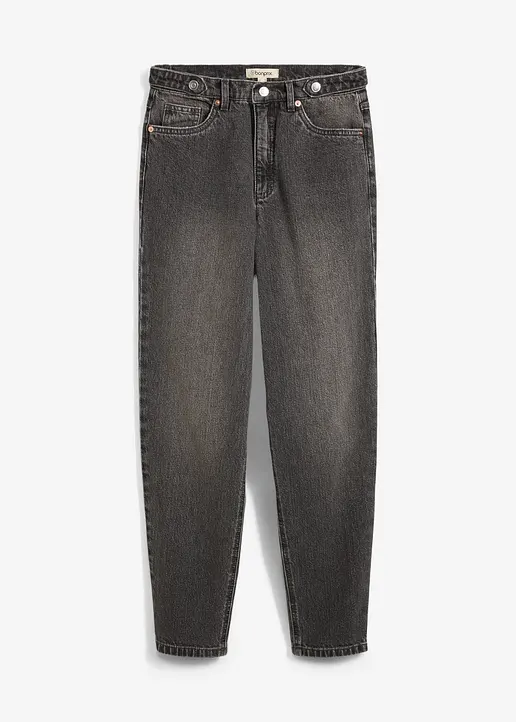 Mom Jeans High Waist, Low Stretch cropped in grau von vorne - bonprix