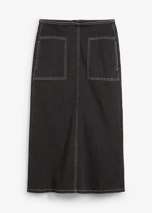 Jeansrock Mid Waist, Midilänge in grau von vorne - bonprix