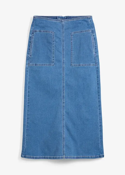 Jeansrock Mid Waist, Midilänge in blau von vorne - bonprix