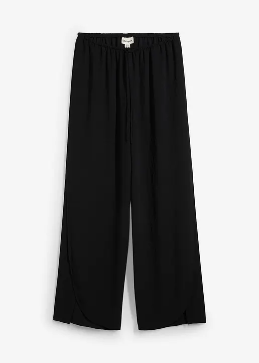 Palazzo-Hose aus strukturiertem Crêpe in schwarz von vorne - bonprix