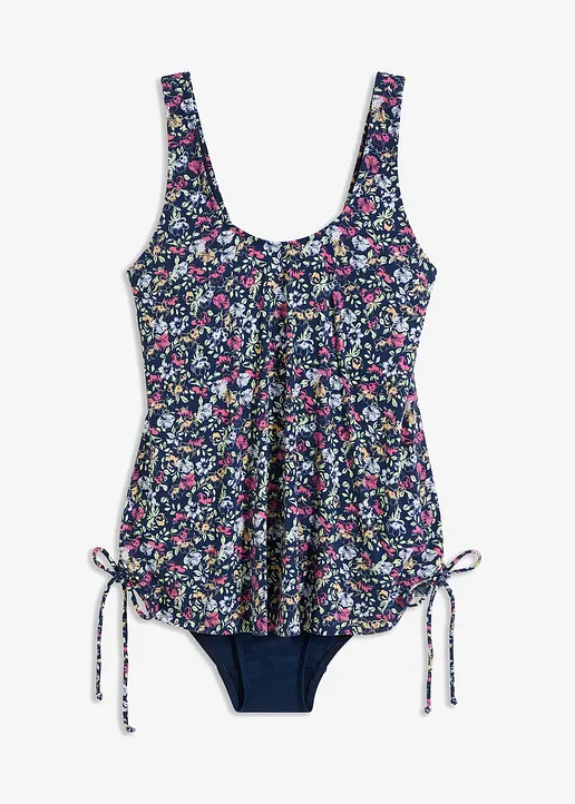 Badeanzug mit seitlicher Raffung in blau von vorne - bonprix