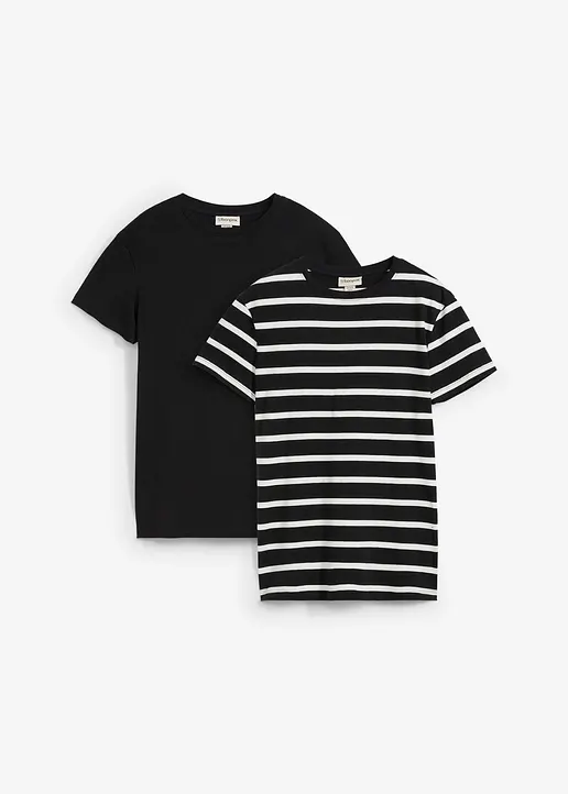 T-Shirt aus reiner Bio-Baumwolle (2er Pack) in schwarz von vorne - bonprix