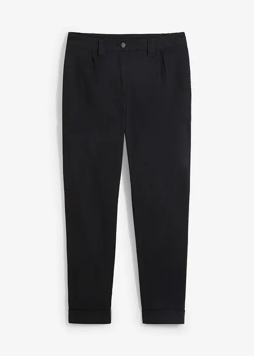 Chinohose aus Baumwolle, knöchellang in schwarz von vorne - bonprix